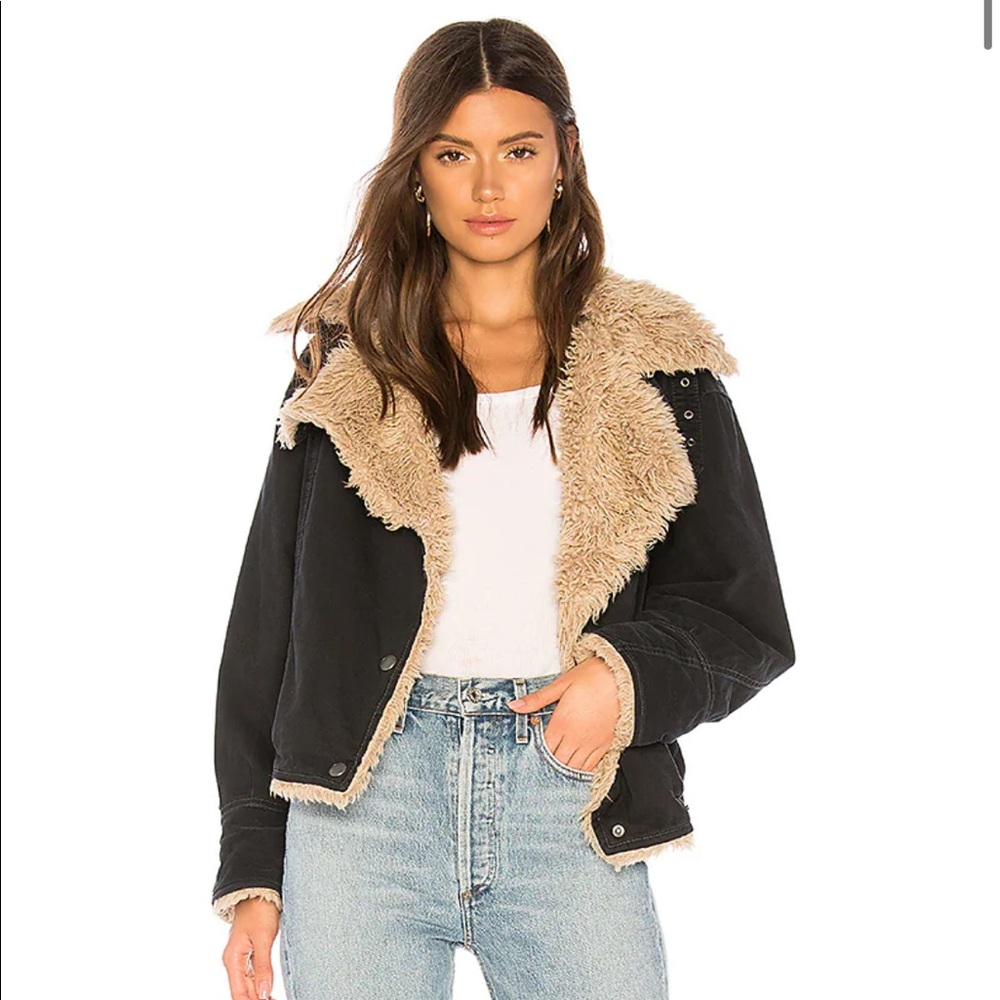 Free People Own Faux Fur Sherpa Jacket in Black, Size Small